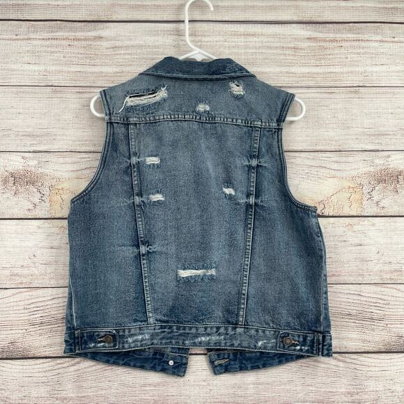 Kancan‎ Distressed Denim Trucker Jean Vest Juniors Size XL Blue Medium Wash - Picture 2 of 15